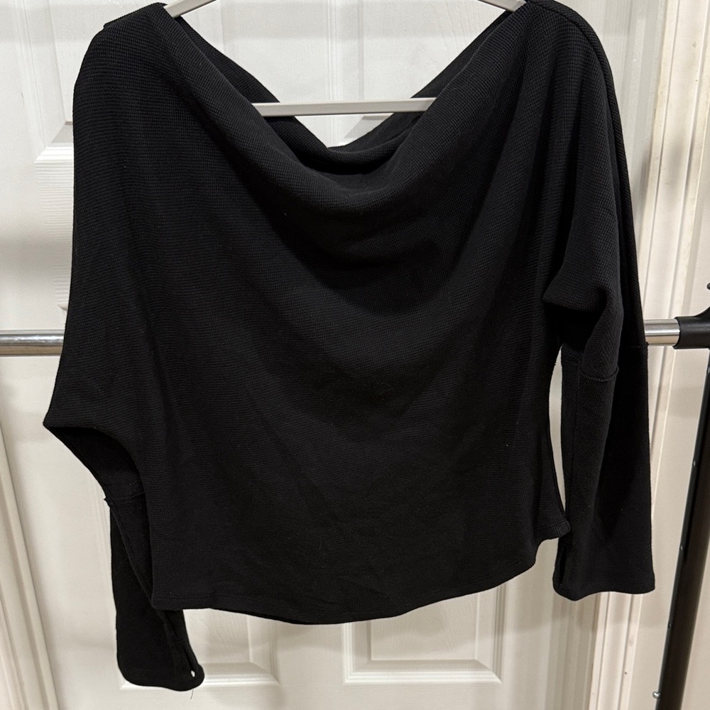 Free People Black Off-Shoulder Long Sleeve Top